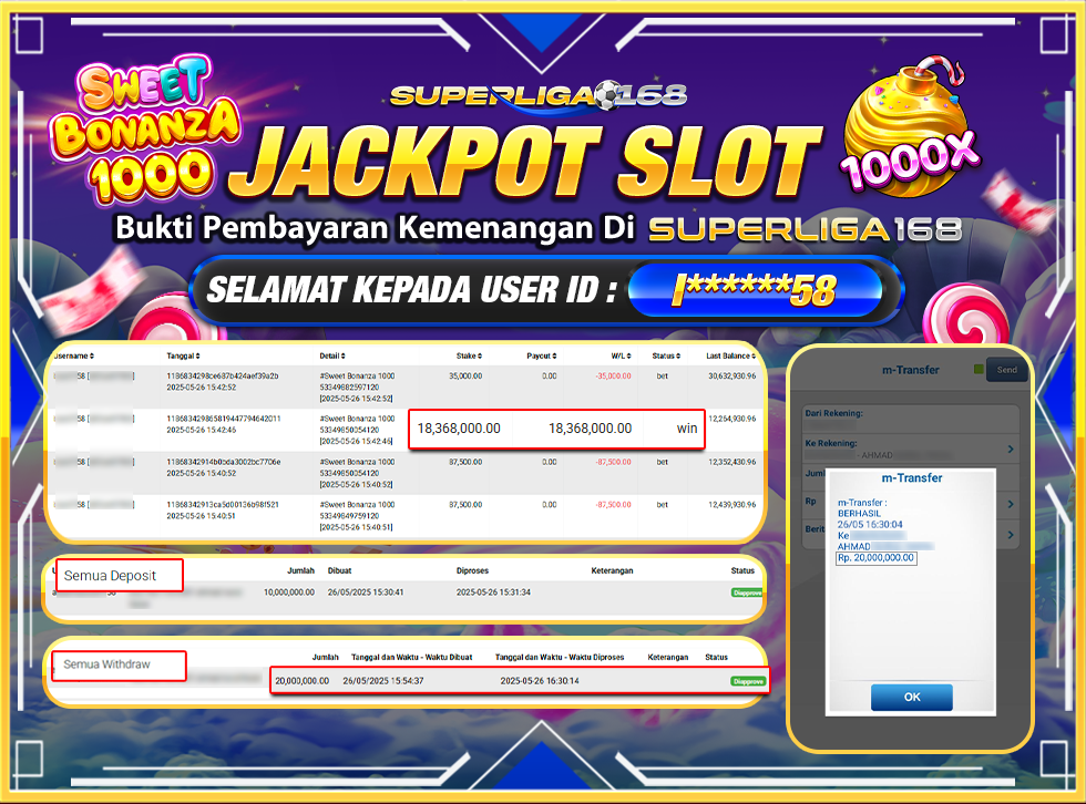 SUPERLIGA168 JACKPOT SWEET BONANZA 1000  Rp.20.000.000